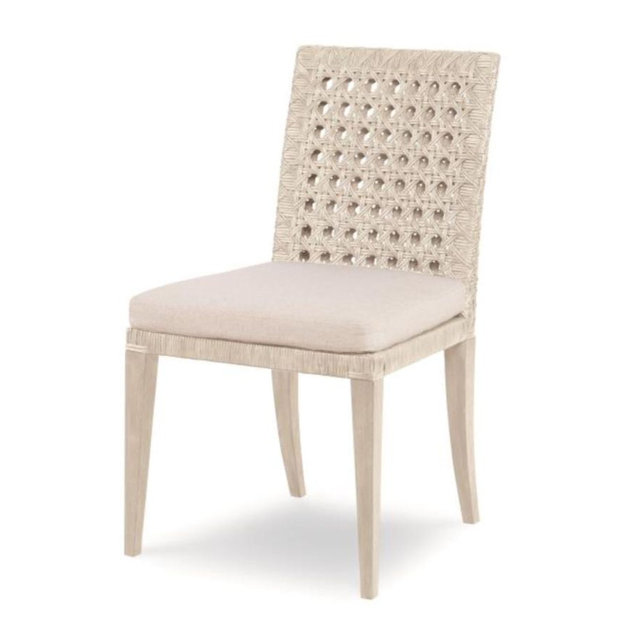 solid wood dining side chair caned back sides upholstered seat flax