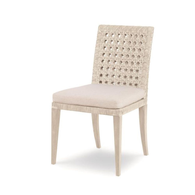 solid wood dining side chair caned back sides upholstered seat flax