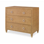 raffia wrapped wood 3-drawer chest tan ferrules tempered glass top included