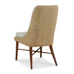 dining side chair woven natural wicker upholstered beige seat tapered mahogany legs x-stretcher