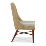 dining side chair woven natural wicker upholstered beige seat tapered mahogany legs x-stretcher