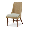 dining side chair woven natural wicker upholstered beige seat tapered mahogany legs x-stretcher