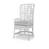 chair rattan open frame off-white flax colored seat cushion high wing back
