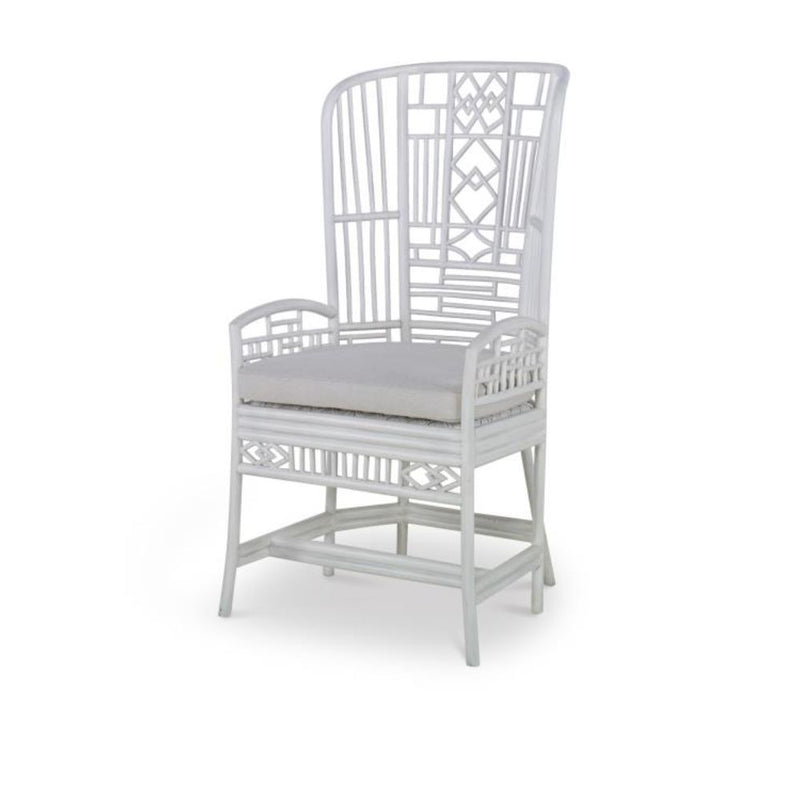 chair rattan open frame off-white flax colored seat cushion high wing back