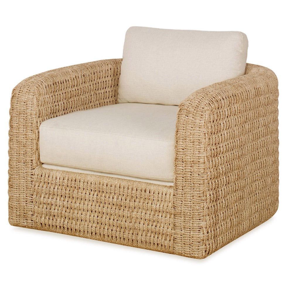 large swivel chair woven abaca loose seat back cushions flax colored