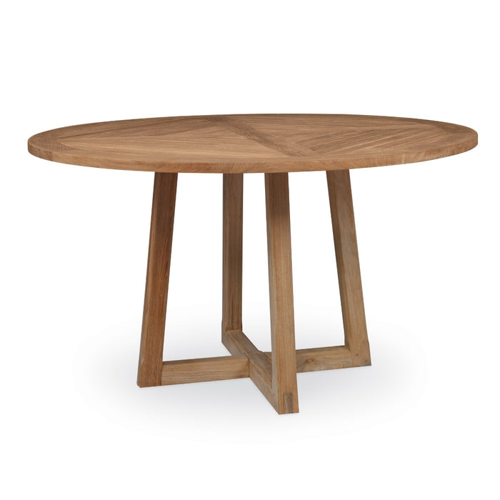round teak dining table angled slatted top