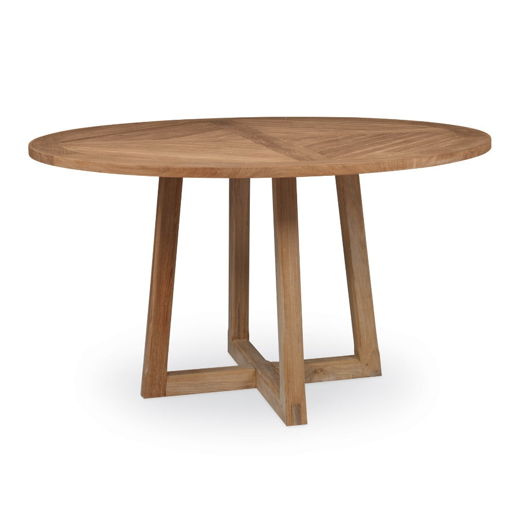 round teak dining table angled slatted top