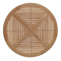 round teak dining table angled slatted top