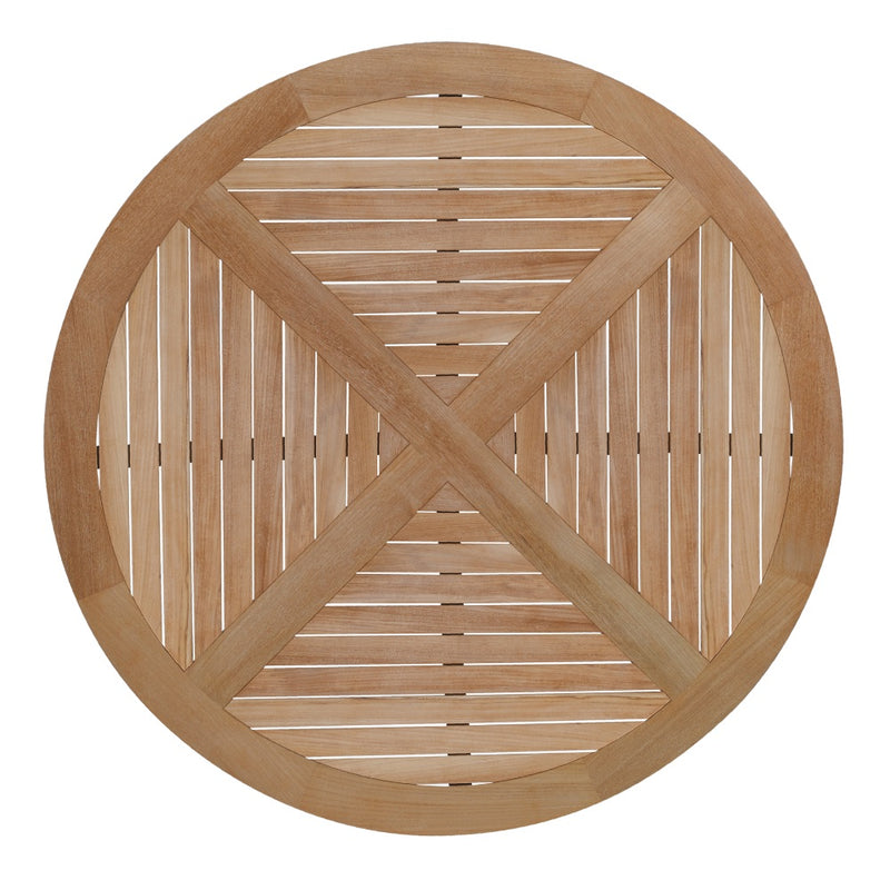 round teak dining table angled slatted top