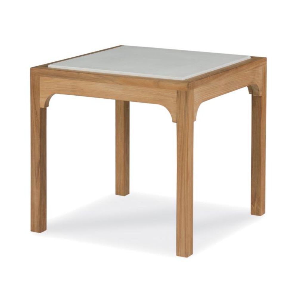 accent table teak frame square white cast stone top outdoor