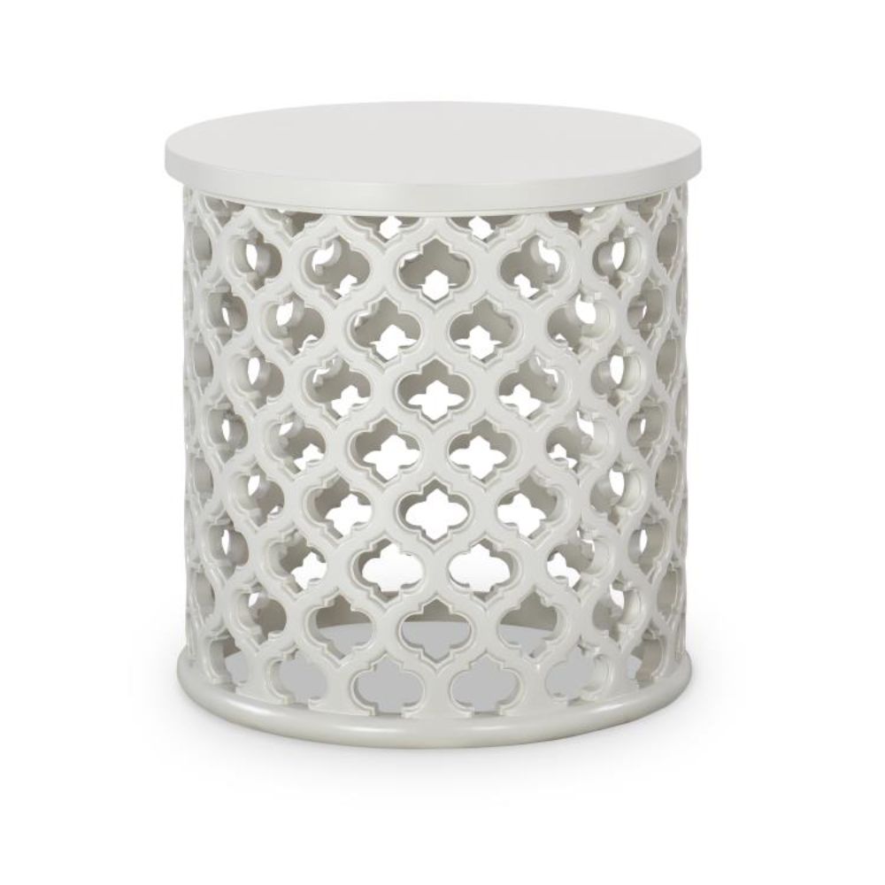 round white cast concrete outdoor side table lattice