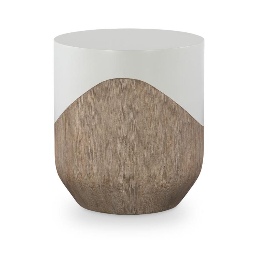 round white faux oak outdoor side table