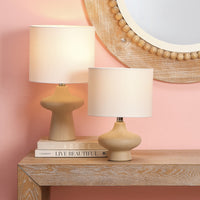 white drum shade table lamp off-white mottled finish bamboo-like