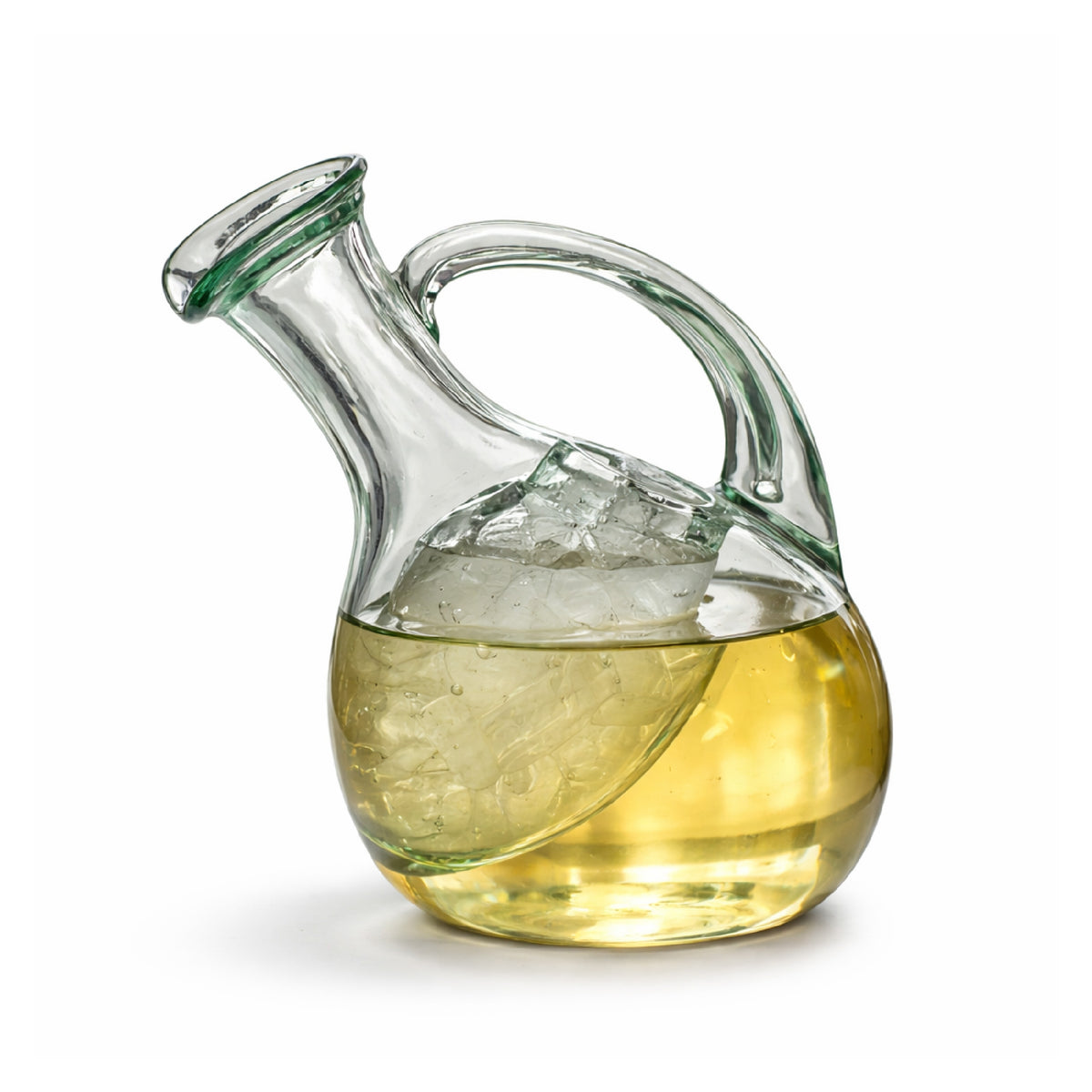 recycled green glass tilted white wine decanter ice pocket