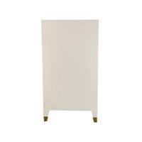 off-white raffia wrapped 2-door cupboard interior shelf brass hardware