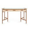 leather wrapped canvas drawer desk tan gold accents