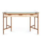 leather wrapped canvas drawer desk tan gold accents