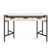 leather wrapped canvas drawer desk black gold accents