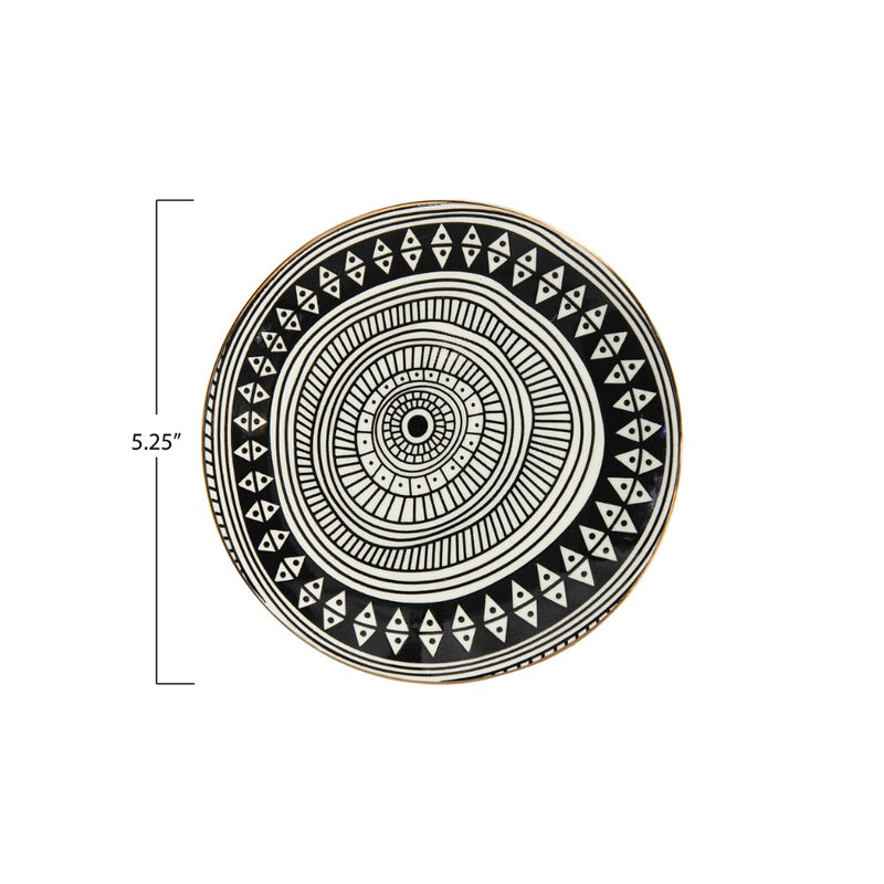 black white gold ceramic plate