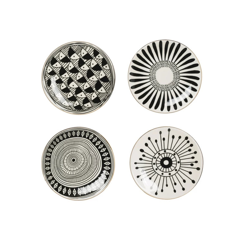 black white ceramic plates
