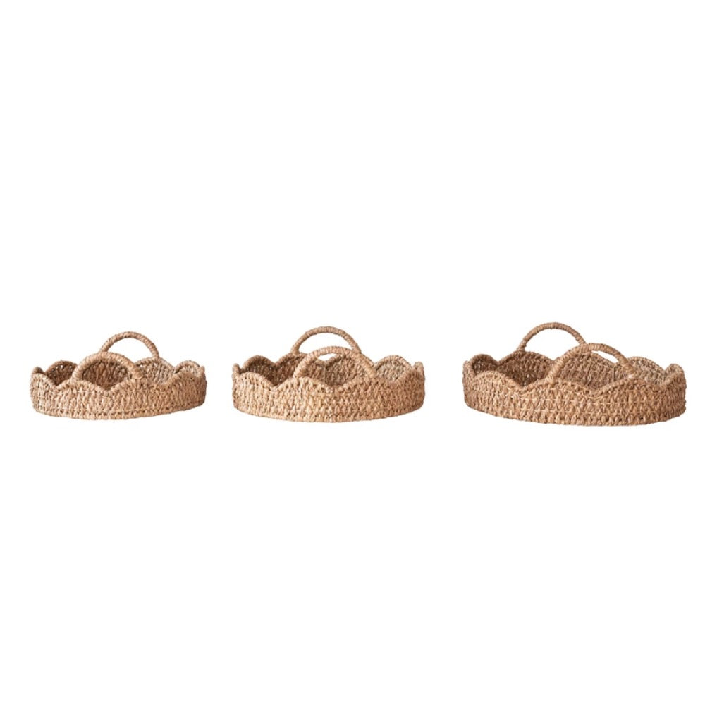 scalloped tray set rattan handles