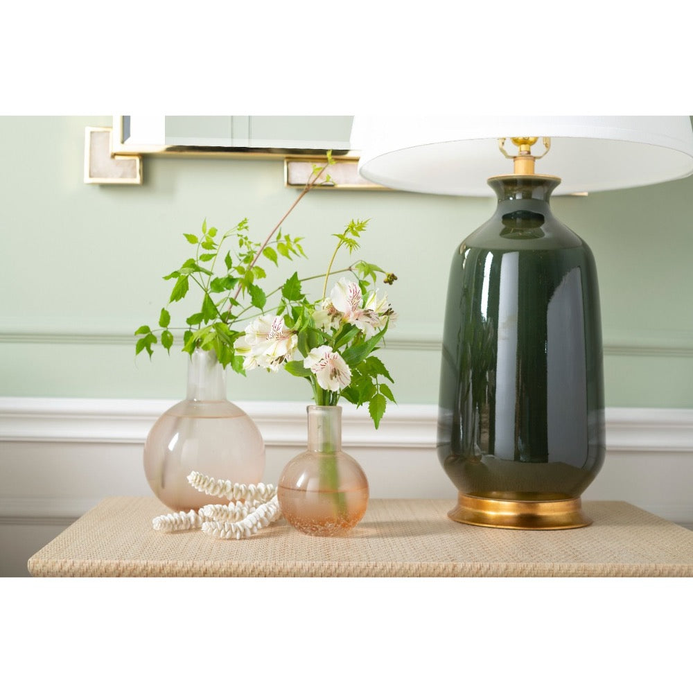 peach clear hand-blown glass round bulb vase