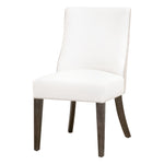 dark wood legs dining chair white seat natural linen back
