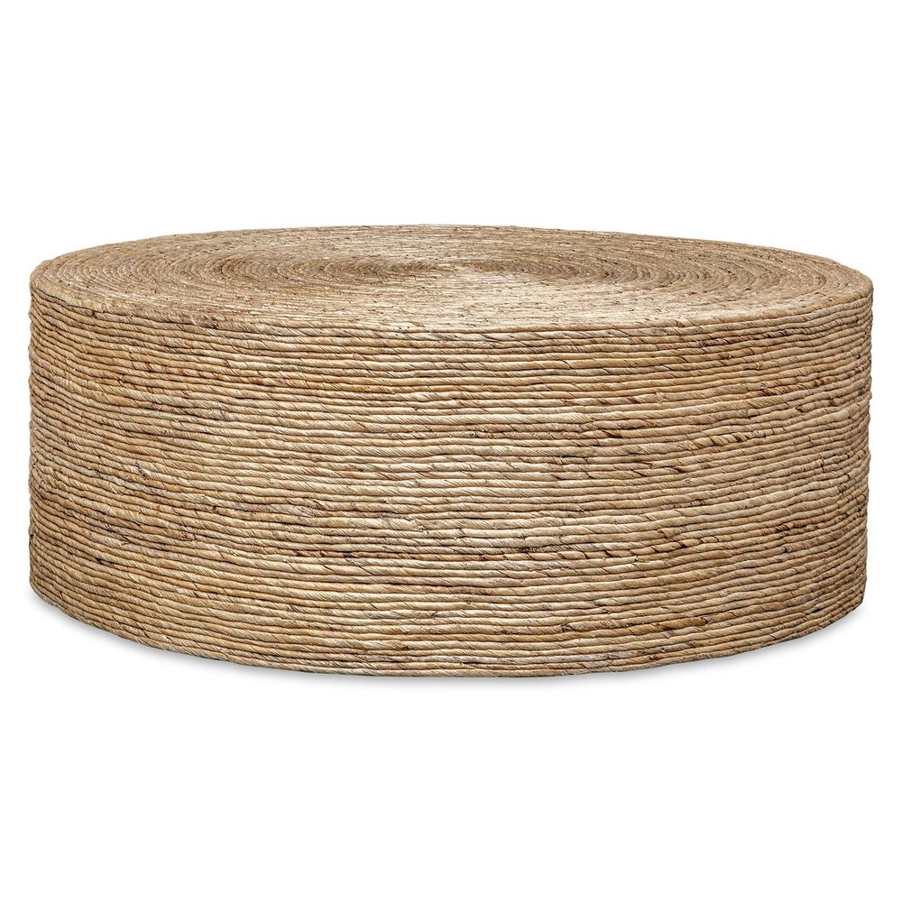 coffee table round natural woven banana plant coastal