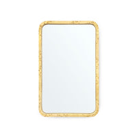 oak burl wood wall mirror curved edge brushed brass accent 