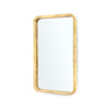 oak burl wood wall mirror curved edge brushed brass accent 