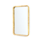 oak burl wood wall mirror curved edge brushed brass accent 