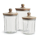 seeded glass canister set wooden lid knob handle