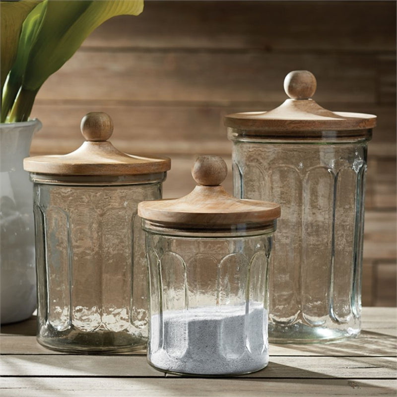 seeded glass canister set wooden lid knob handle