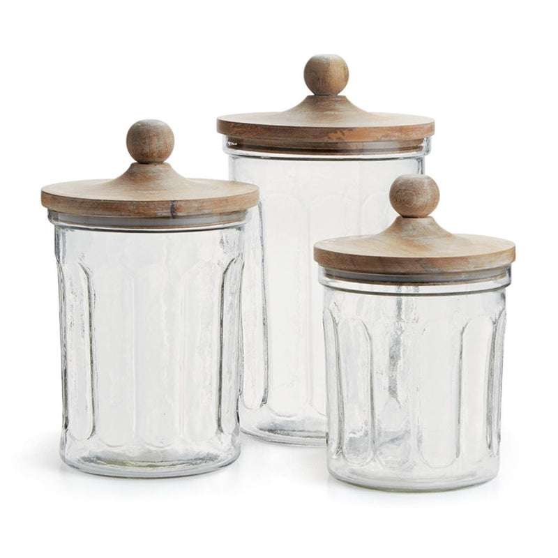 seeded glass canister set wooden lid knob handle