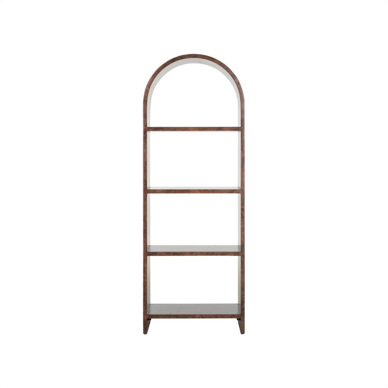 etagere dark burl finish 4 shelves rounded top