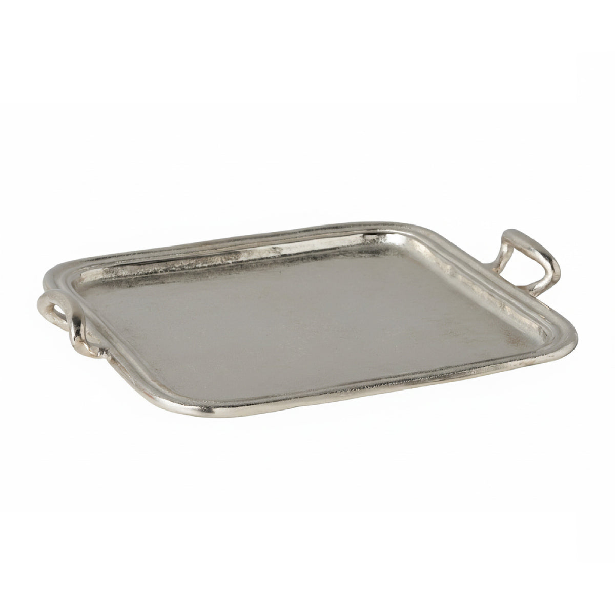 Silver tray with handles on a white background