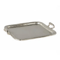 Silver tray with handles on a white background