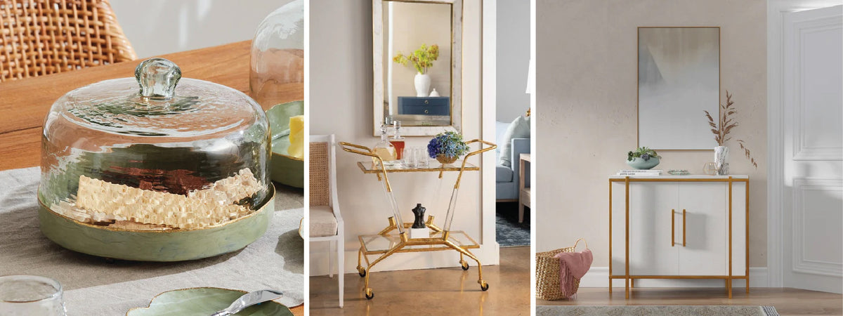 three product images: cloche, bar card and white chest