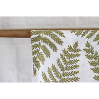 white flour sack tea towel green printed ferns
