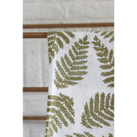 white flour sack tea towel green printed ferns