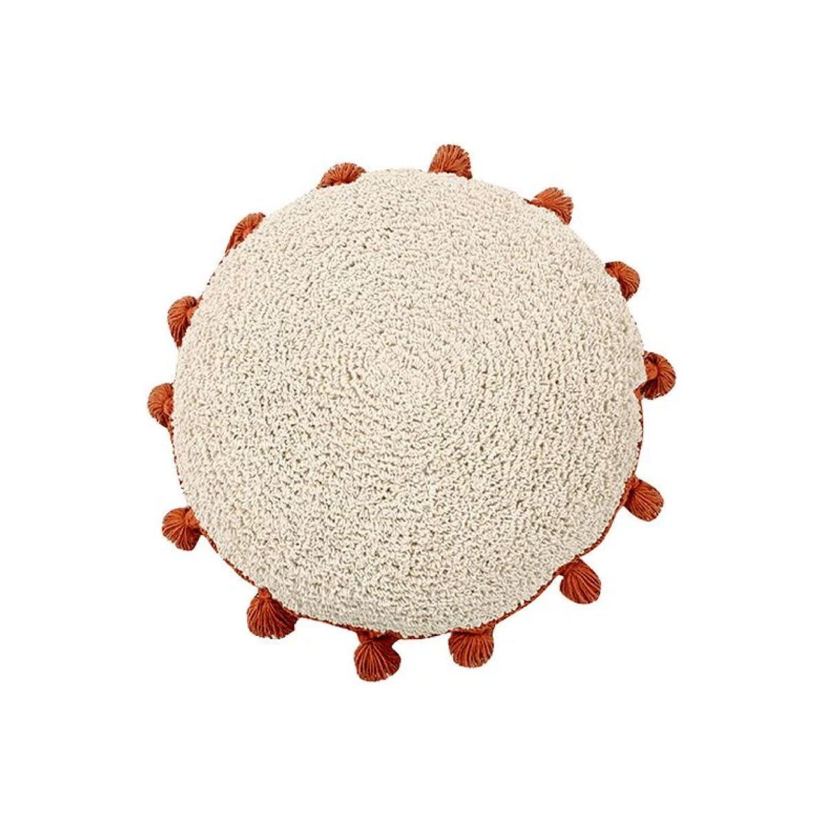 Circle Terracotta Tassel Cushion by Lorena Canals, a washable round textured neutral throw pillow.