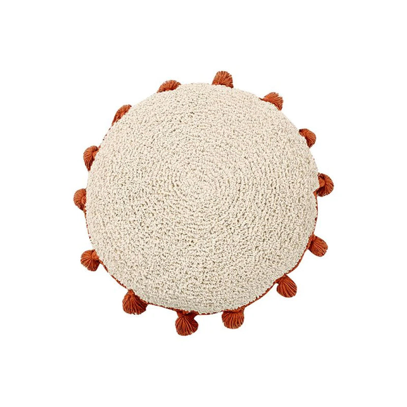 Circle Terracotta Tassel Cushion by Lorena Canals, a washable round textured neutral throw pillow.