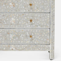 shell inlay gray resin three drawer dresser