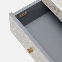 shell inlay gray resin three drawer dresser