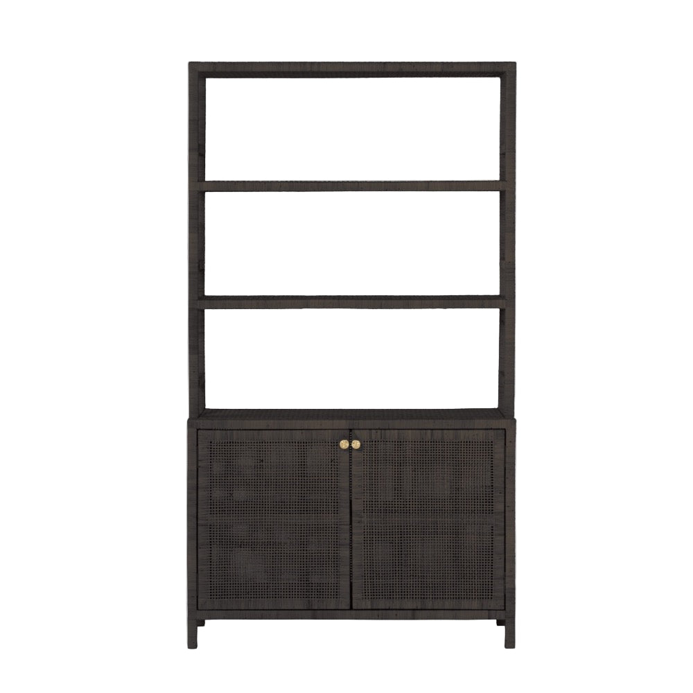 smoke peeled rattan bookcase three shelves storage