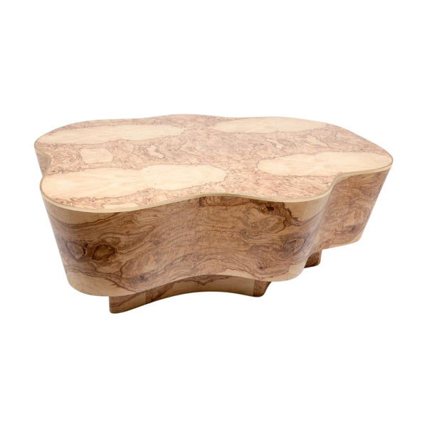 organic shape abstract coffee table gold faux raffia burl wood veneer