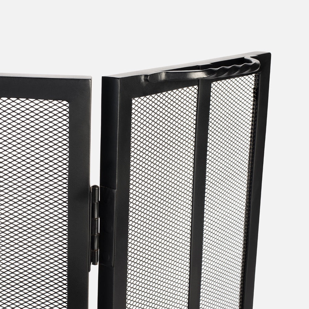 black flat iron fireplace screen three panel