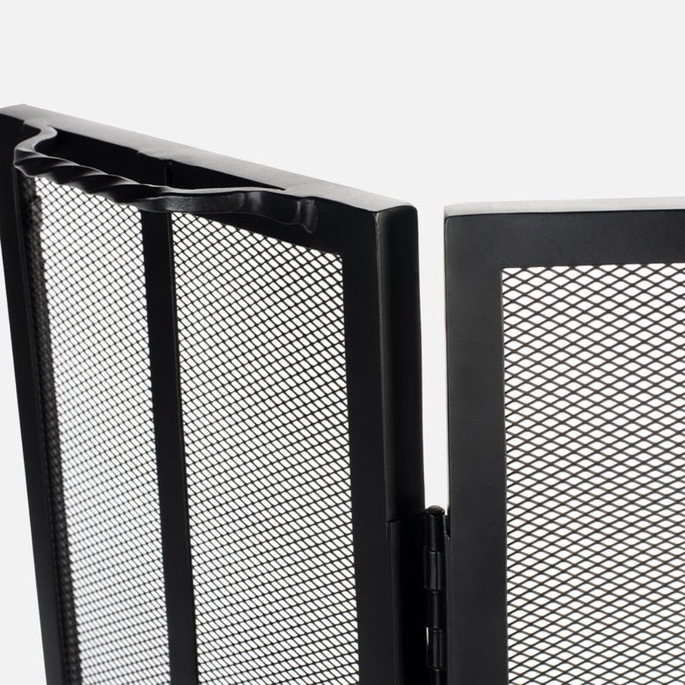 black flat iron fireplace screen three panel