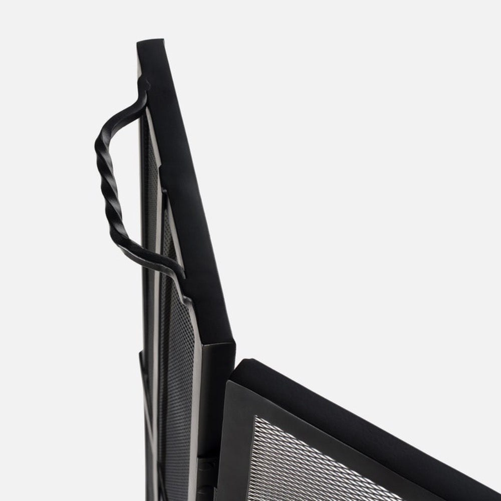 black flat iron fireplace screen three panel