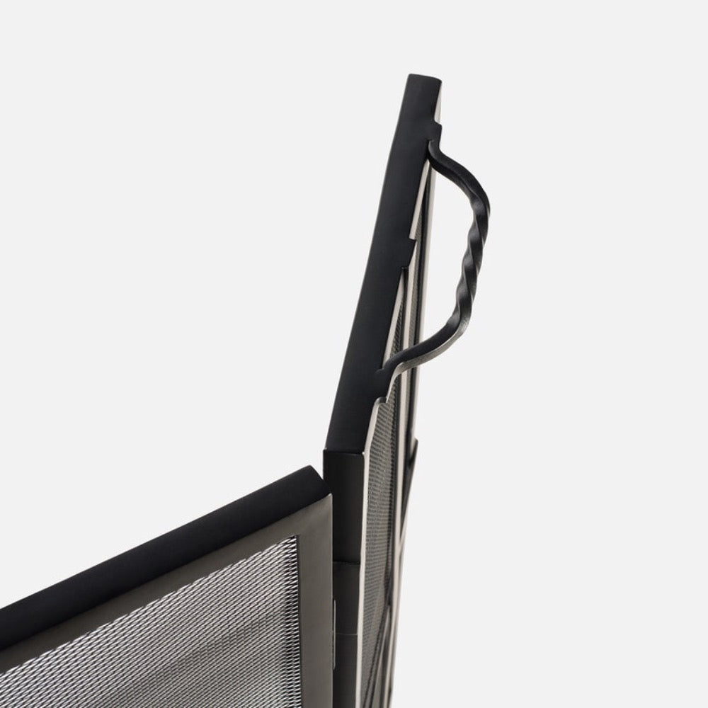 black flat iron fireplace screen three panel